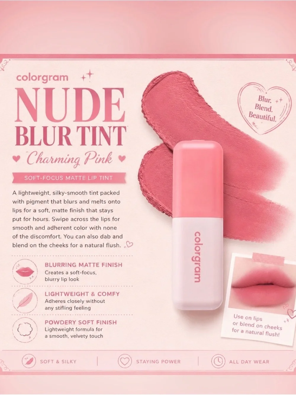 Nude Blur Tint - Charming Pink Soft-Focus Matte Lip Tint